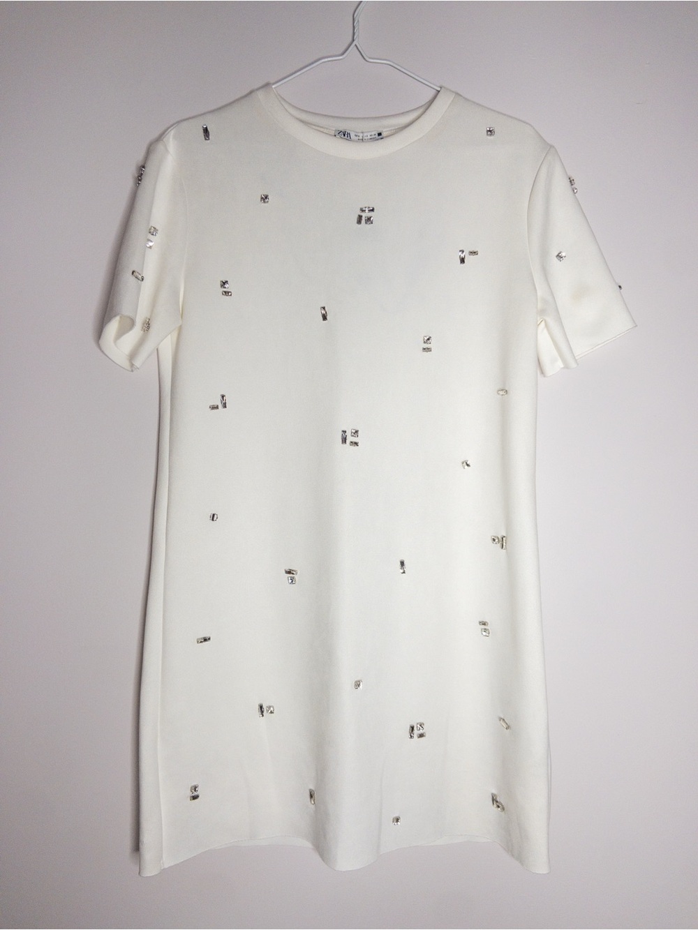 Zara Ivory White Embellished Short Sleeve Dress